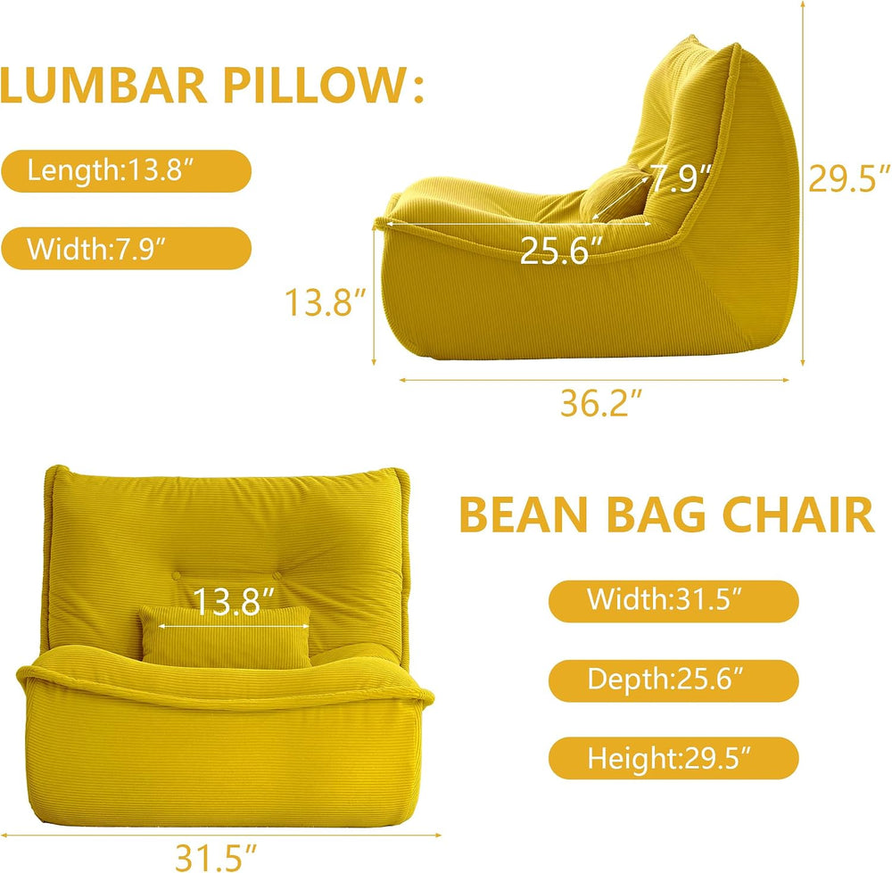 Bean Bag Chair for Adults, Single Lounge Chair with Lumbar Pillow, Comfy Floo...