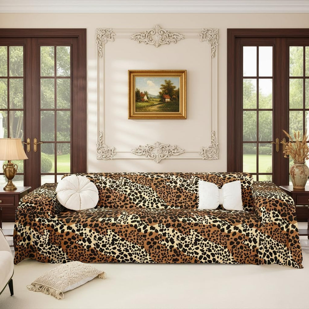 Erosebridal Black Brown Leopard Print Couch Cover 71" x 91" Cheetah...