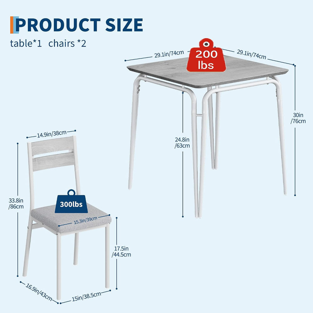 GAOMON 3-Piece Dining Table Set, Sturdy Wooden Square Table and Chair Breakfa...