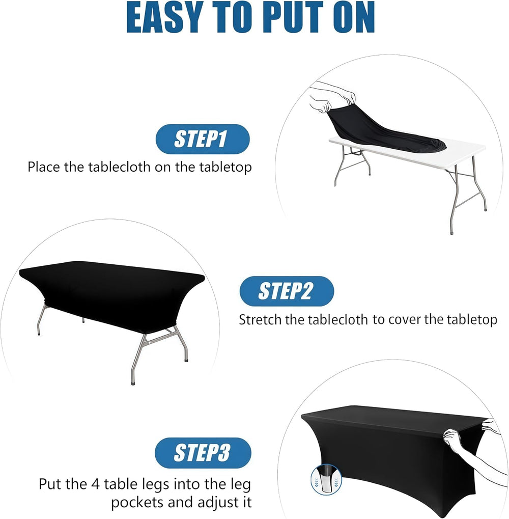 6FT Black Table Cloth - 8 Pack Fitted Stretch Rectangle Spandex Tablecloth, W...