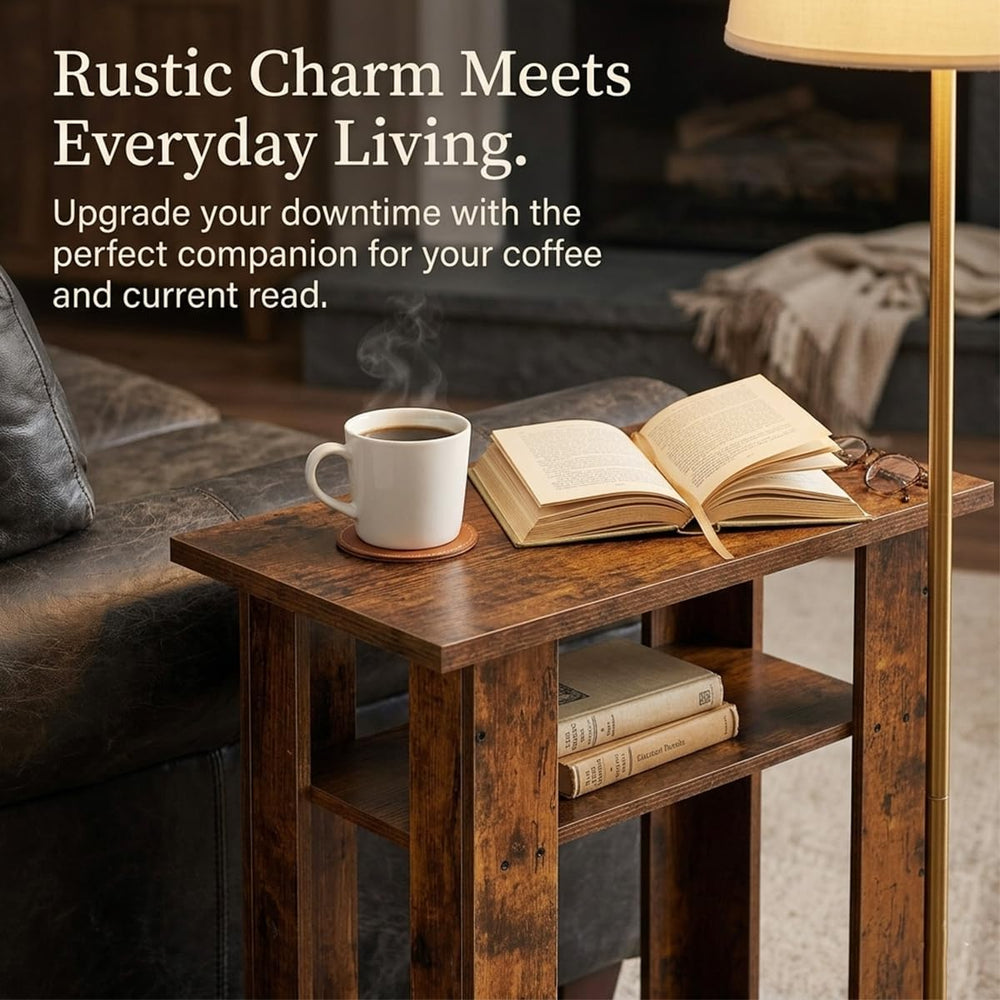 Narrow Side Table, 3 Tier Rustic End Table for Living Room, Small Wood Nights...