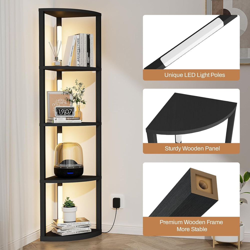 VILICK Corner Shelf with Light 5 Tier Tall Standing Shelf Dimmable Corner Flo...