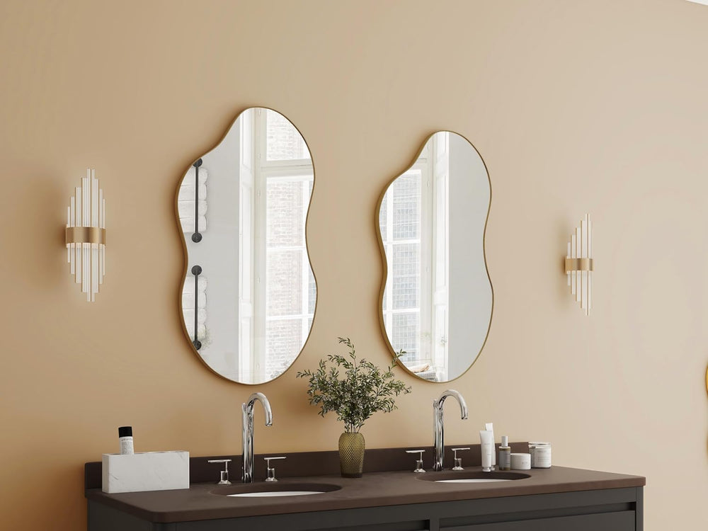 SHYFOY Large Irregular Wall Mirror,43" Decorative Wavy Antique-Gold Mirror