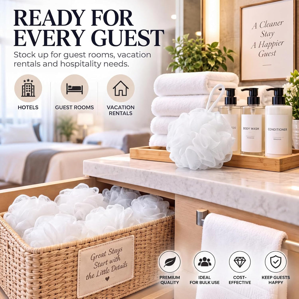 200 Pcs Loofahs Bulk Bath Sponge Shower for Body, Pure White