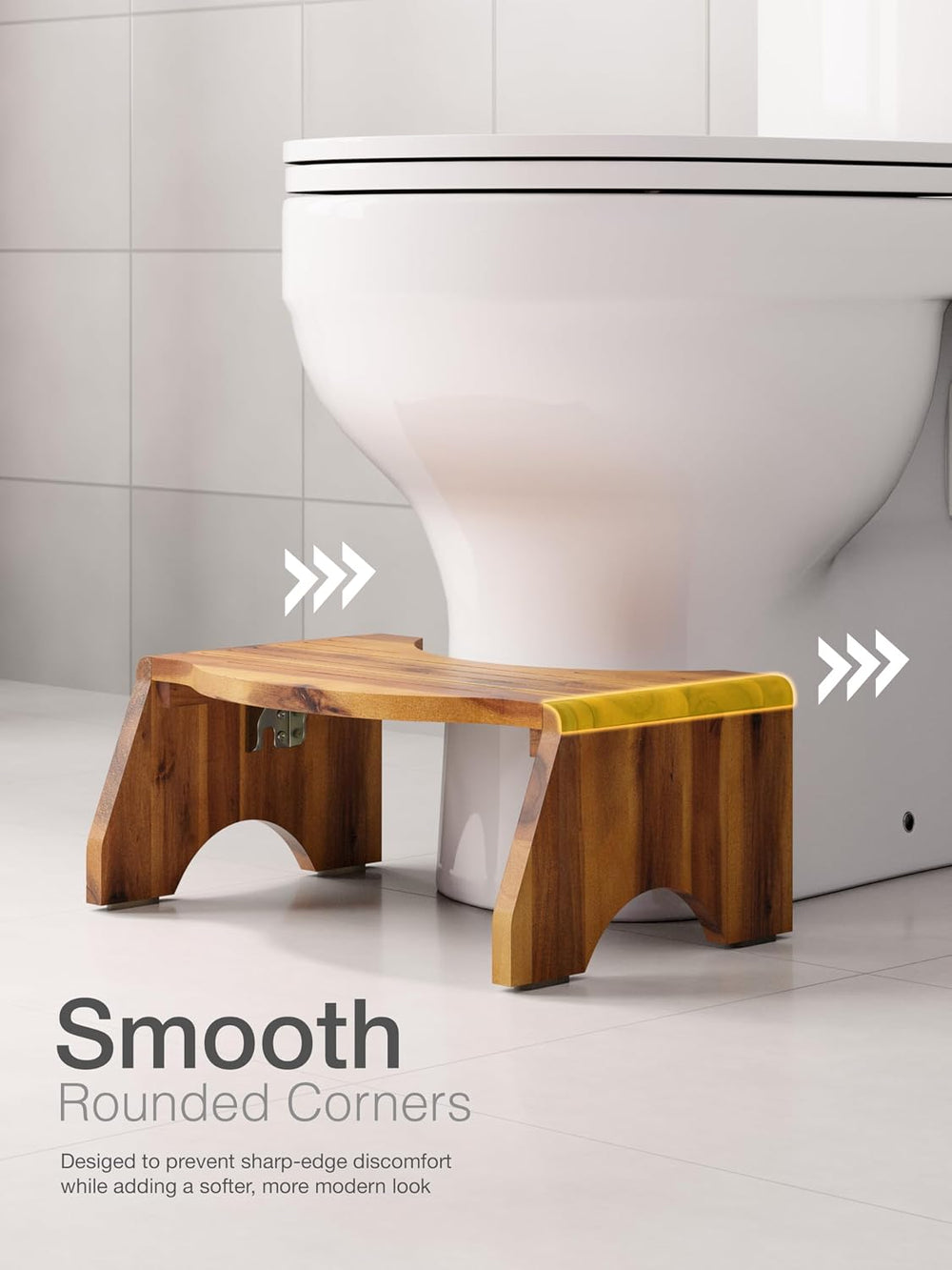 7โ Acacia Wood Foldable Toilet Stool,Round Edge No Assembly Required