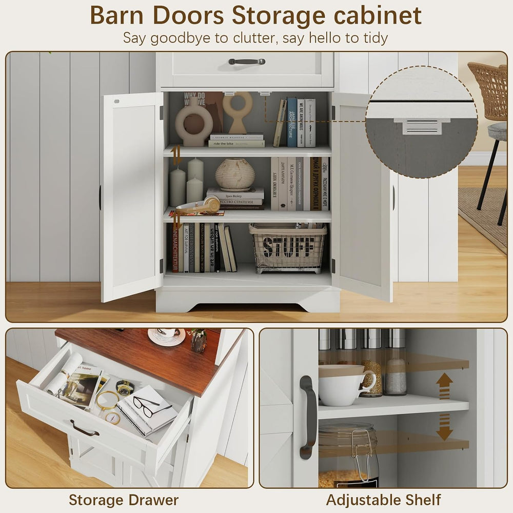 Vabches 68" Farmhouse Storage Cabinet with LED Light & Charging Stat...