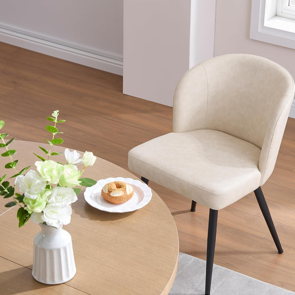 Susalt Upholstered Faux Leather Dining Chairs Set of 2, Cream White | Kitchen...