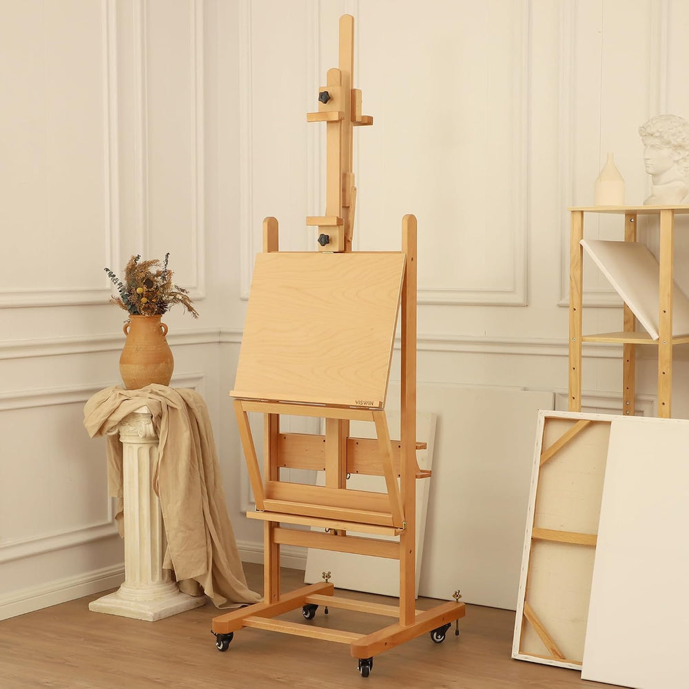 VISWIN Double-Sided Easel & Drafting Table, Hold 1 or 2 Canvas, Solid Bee...