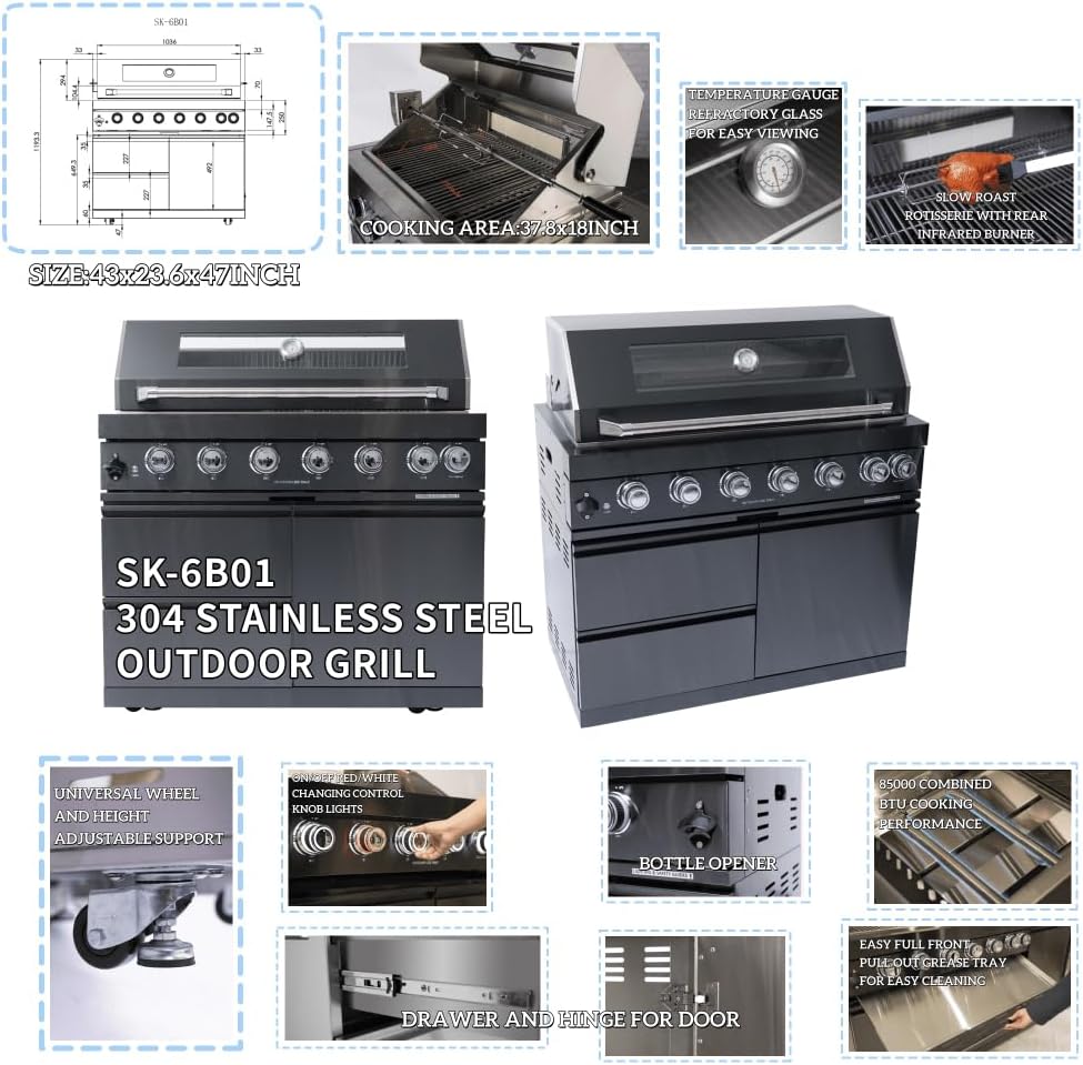 82 Inch 304 Stainless Steel Outdoor Integrated BBQ Kitchen Station (Black) | ...
