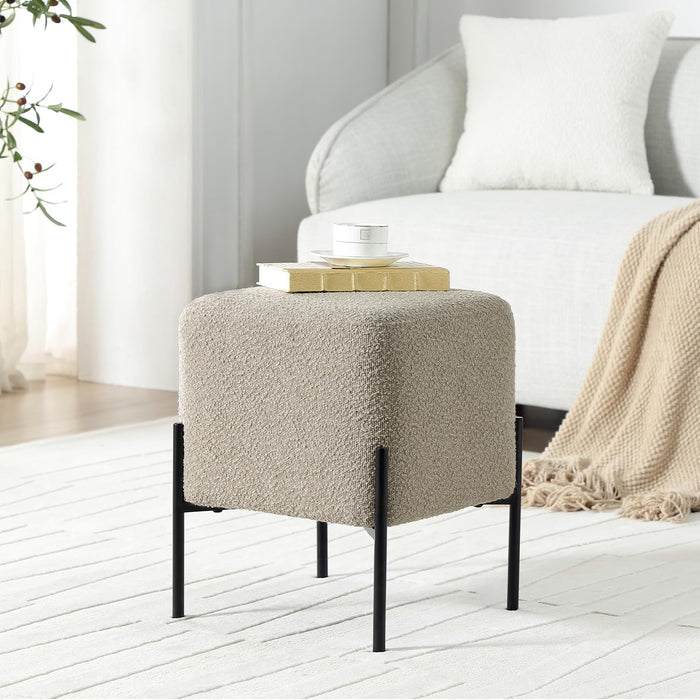 Get Set Style Square Foot Stool, Modern Boucle Vanity Stool Chair Upholstered Foot Rest Sofa Side Foot Stool Ottoman Seat for Living Room, Bedroom, Entry, Hallway, Office