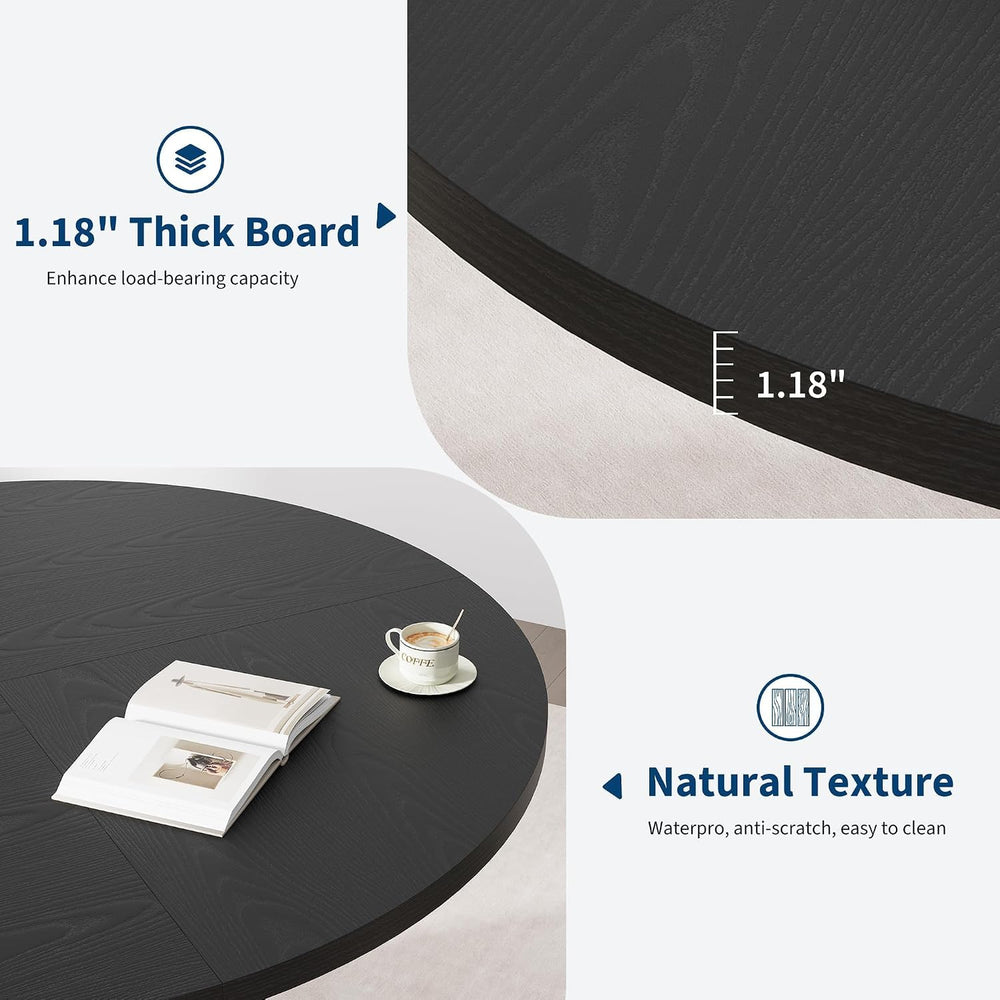 GarveeHome 47Inch Round Dining Table for 4-6 People, Black Dining Room Table ...