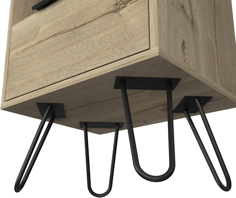 Nightstand 22" H, One Open Shelf, Single Door Cabient, Hairpin Legs, Lig...