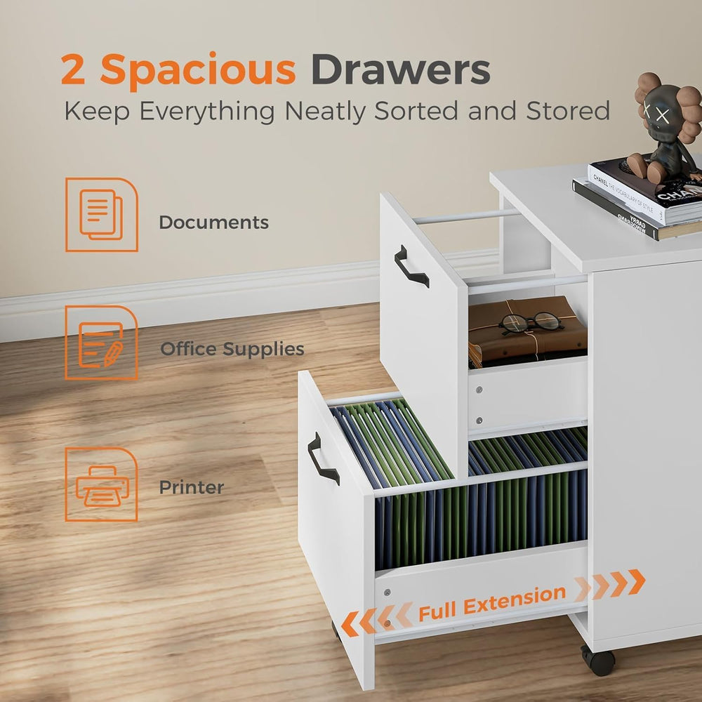 Simple Deluxe 2 Drawer Filing Cabinet, Wood Rolling Filing Cabinets with Prin...