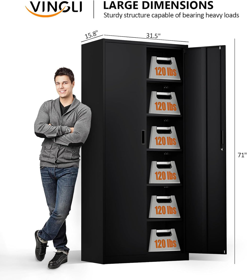 VINGLI Metal Garage Storage Cabinet with 2 Doors and 5 Adjustable Shelves, 71...