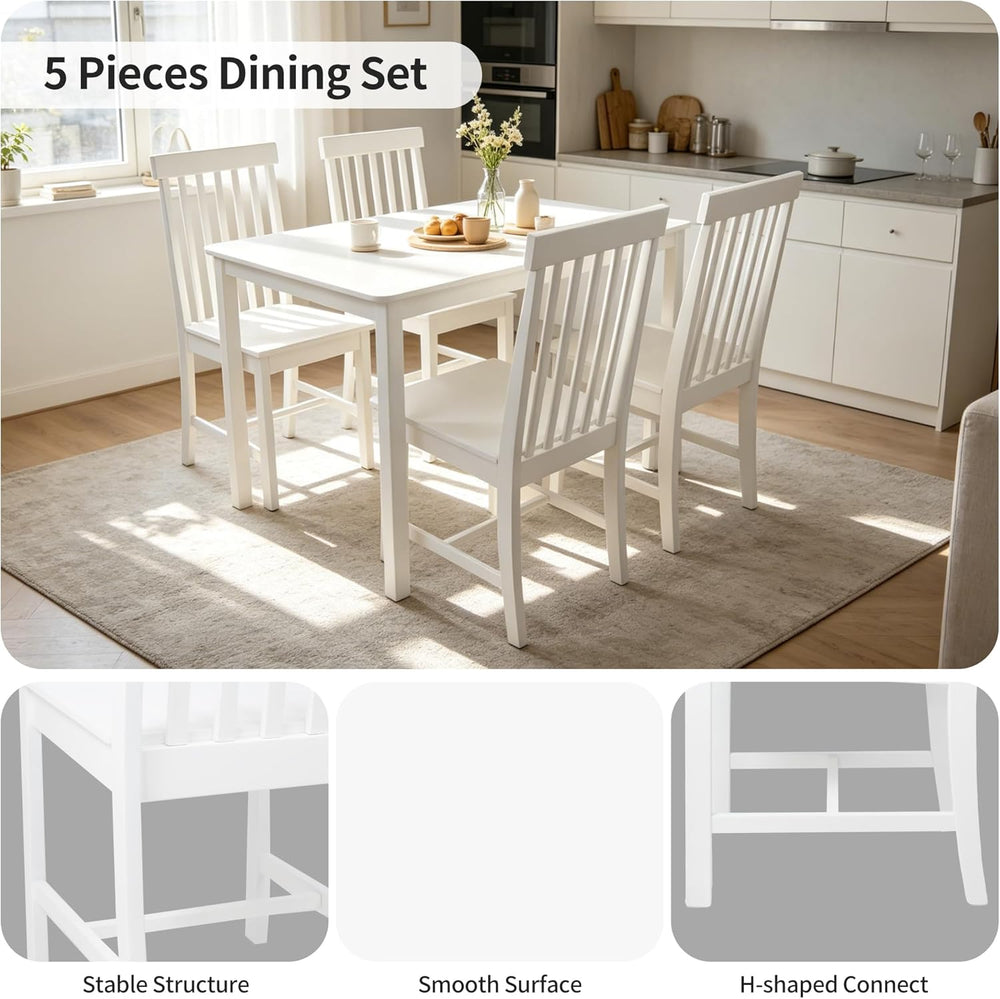 DUHOME 5-Piece Solid Wood Dining Table Set for 4, Farmhouse Kitchen Table Cha...