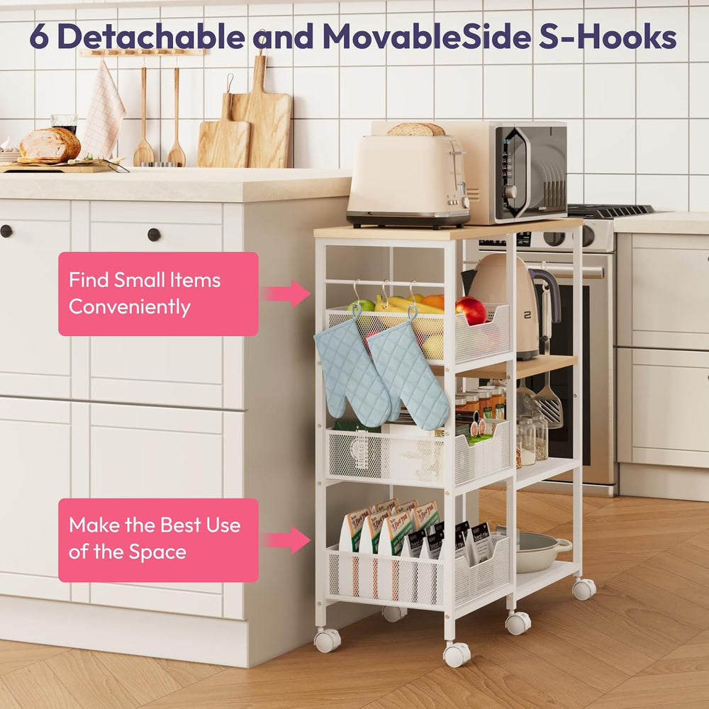SWTYMIKI Kitchen Island Cart on Wheels - 4 Tier Rolling Kitchen Table Cart wi...