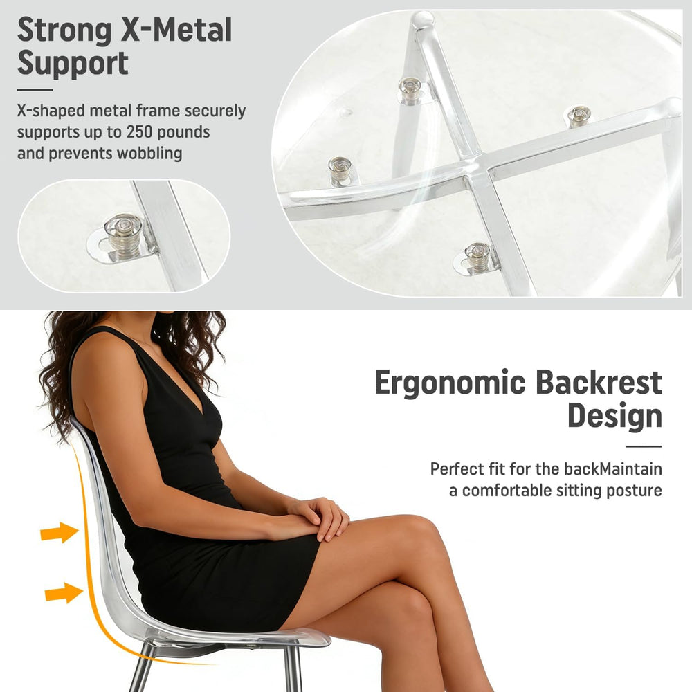 Round Dining Table Set for 4, 39" Clear Tempered Glass Table with Sliver...