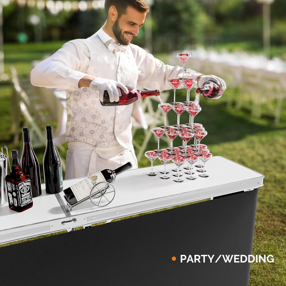 VINGLI 78" Portable Bar Table, 2-Tier Shelves, Mobile Bar Table for Even...