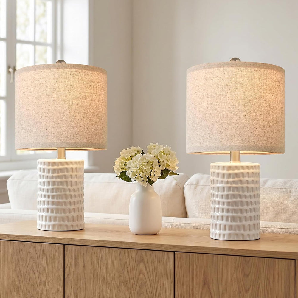 18.25" Modern Accent Ceramic Table Lamps Set of 2 for Bedroom White