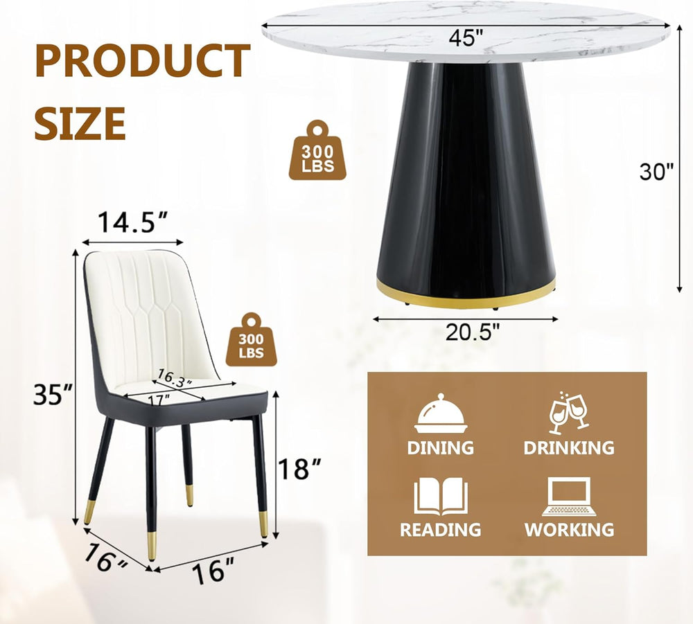 Round Dining Table Set for 4, 45''Marble Grain Dining Room Table Set ...