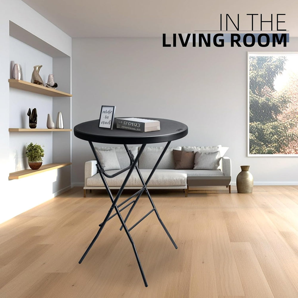 Byliable 32in Cocktail Folding Table, Round High Top Bar Table, Black | Porta...