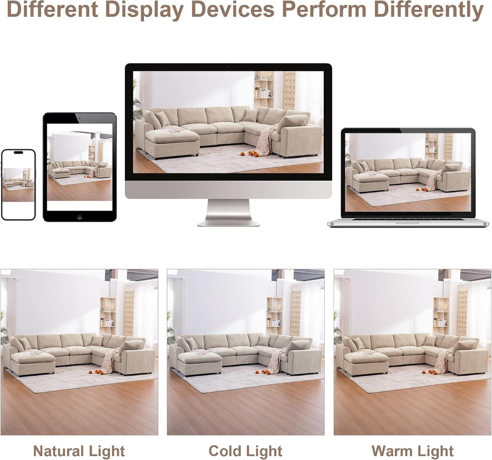 Oversized Modular Sectional Sofa, 7 Seater Cloud Couch with Ottoman | 130&quo...