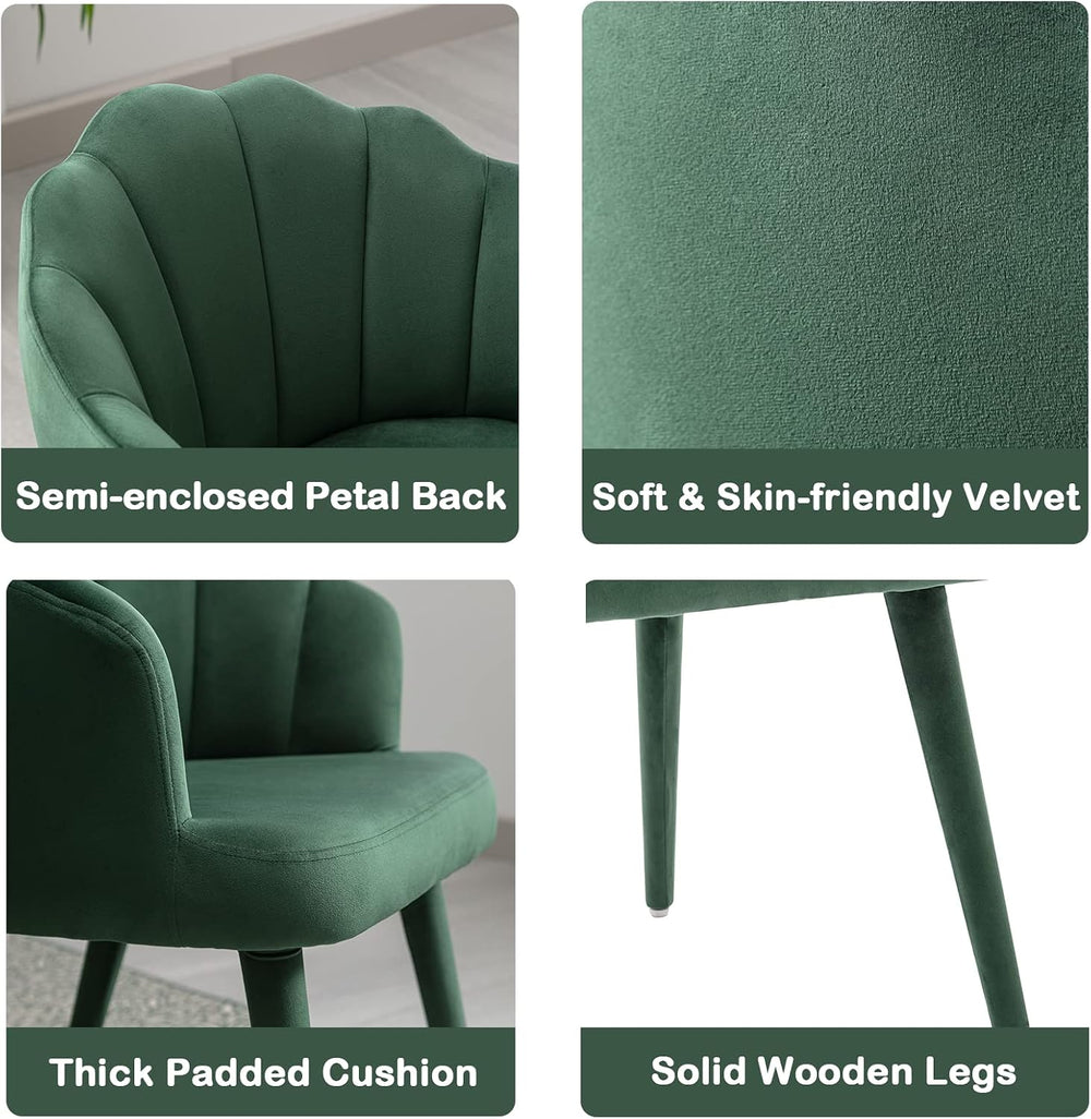 Velvet Dining Chairs Set of 2 Modern Living Room Chairs with Petal Back &...
