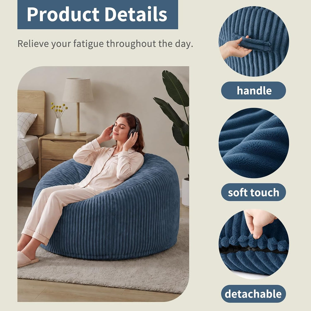 3FT Bean Bag Chairs for Adults, Medium Memory Foam Beanbags with Machine-Wash...