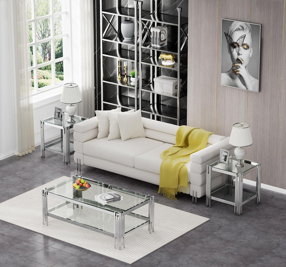 Luxury Coffee Table Set of 3, Modern Coffee Table and End Table Sets, 3 Piece...