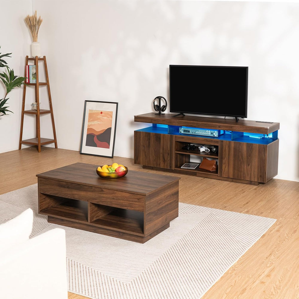 HOMMPA Modern Industrial TV Stand and Coffee Table Set of 2, LED Entertainmen...