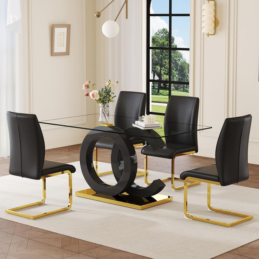 63" Glass Dining Table Set for 4, Modern Dining Table Set for 4, Tempere...