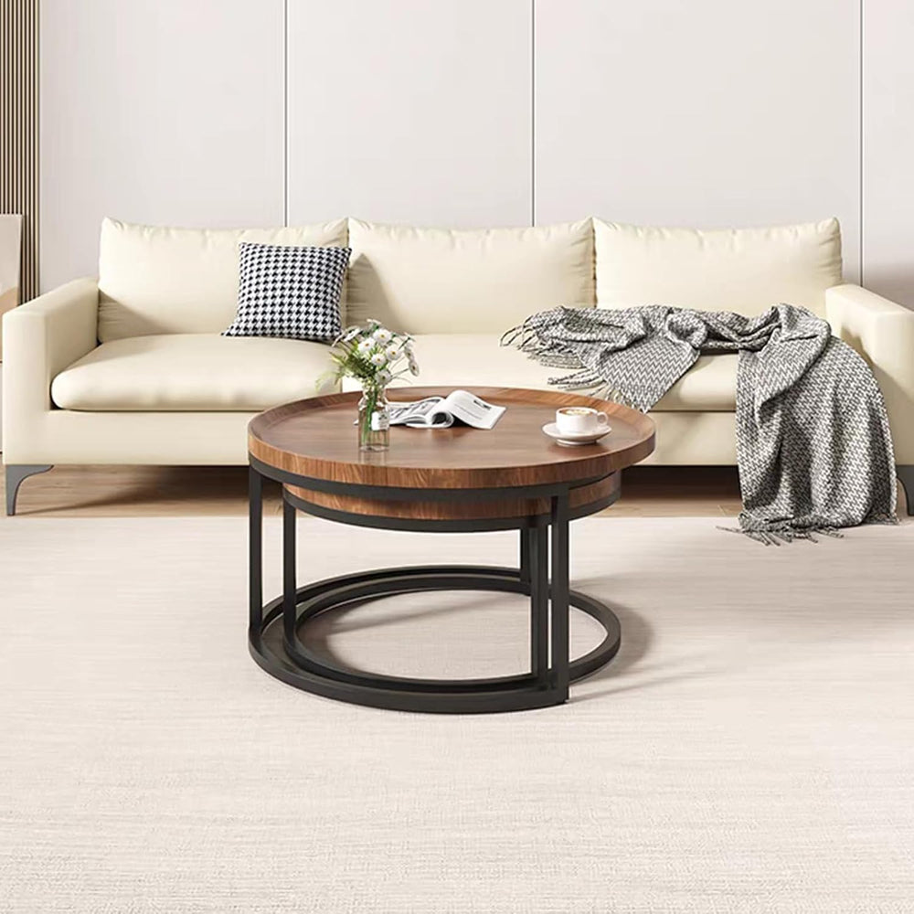 Round Nesting Coffee Table Modern Nesting Side Set of 2 End Table, for Living...