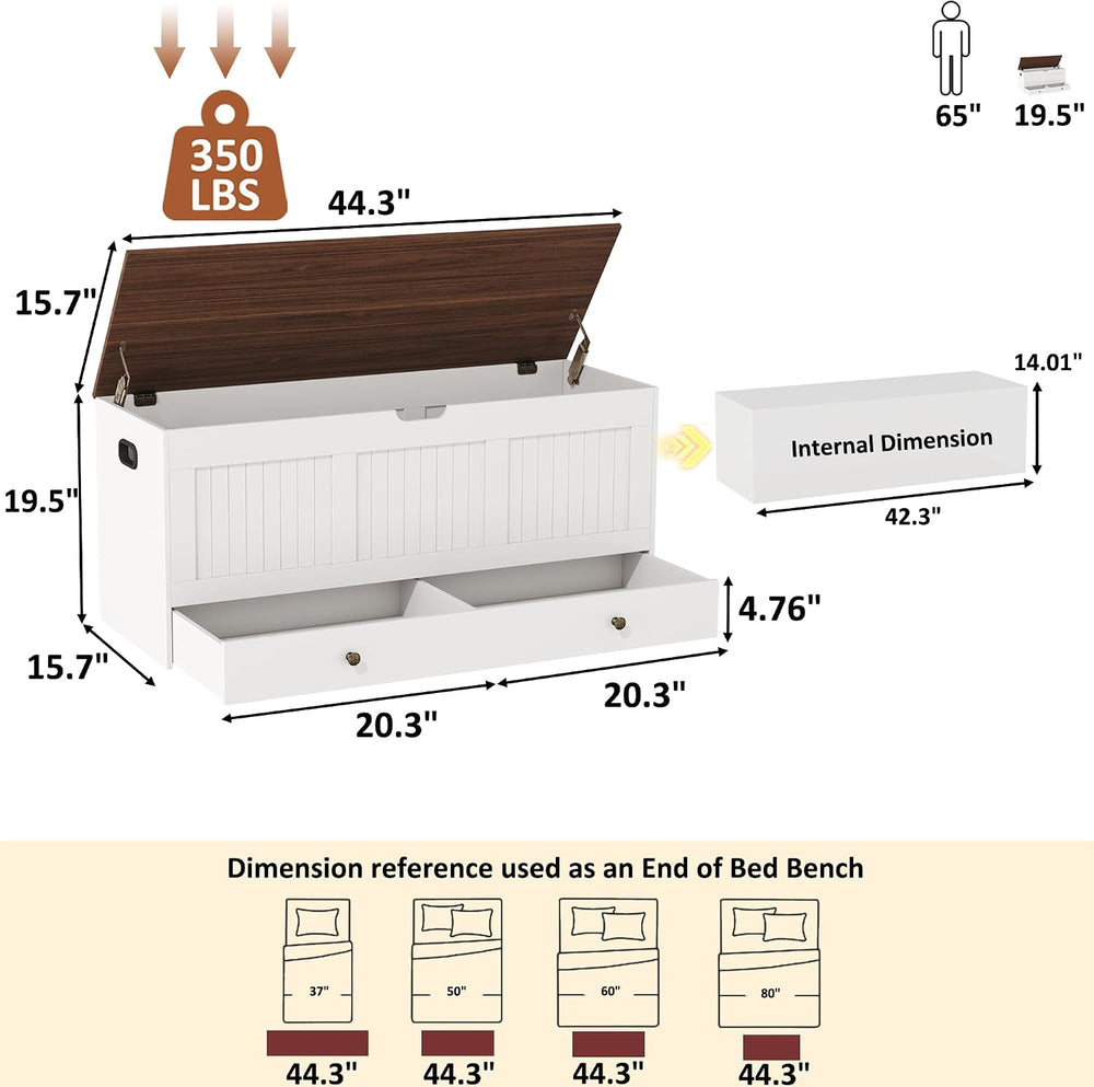 HOMEFORT 44.3" Storage Chest with 2 Drawers, Retro Wooden Storage Trunk ...