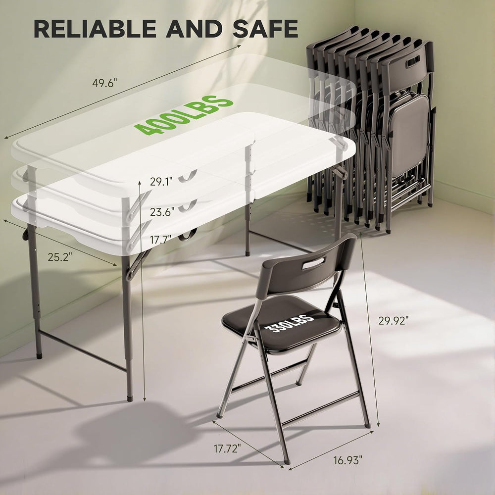 4FT Folding Table Set with 4 Folding Chairs, Heavy Duty 400 lbs Table & 3...