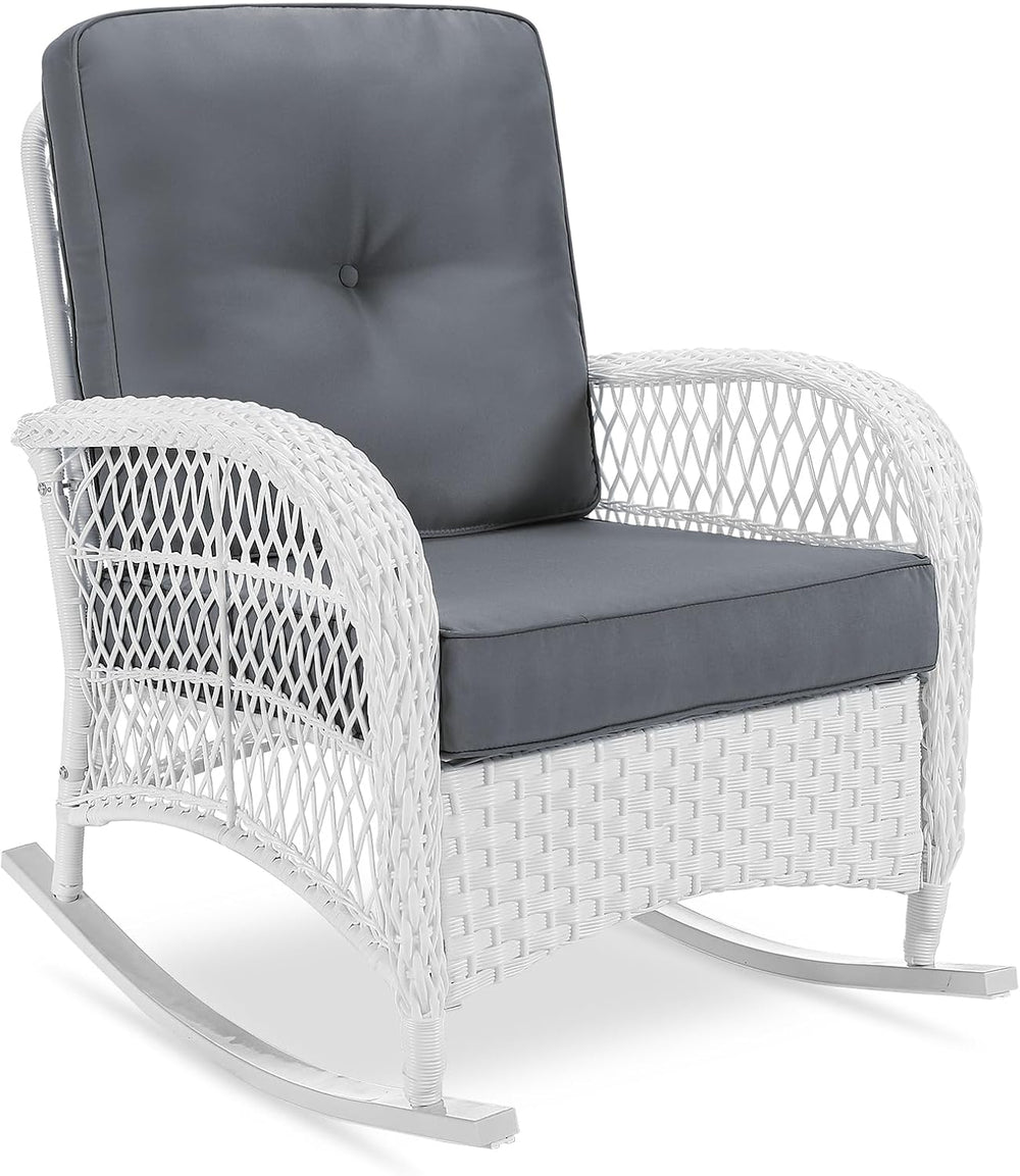 VIVIJASON Outdoor Wicker Rocking Chair, Patio Rattan Rocker Chair with Cushio...