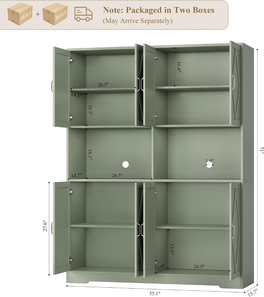 HOSTACK 55" W Pantry Cabinet, 71" Tall Kitchen Hutch Storage Cabine...