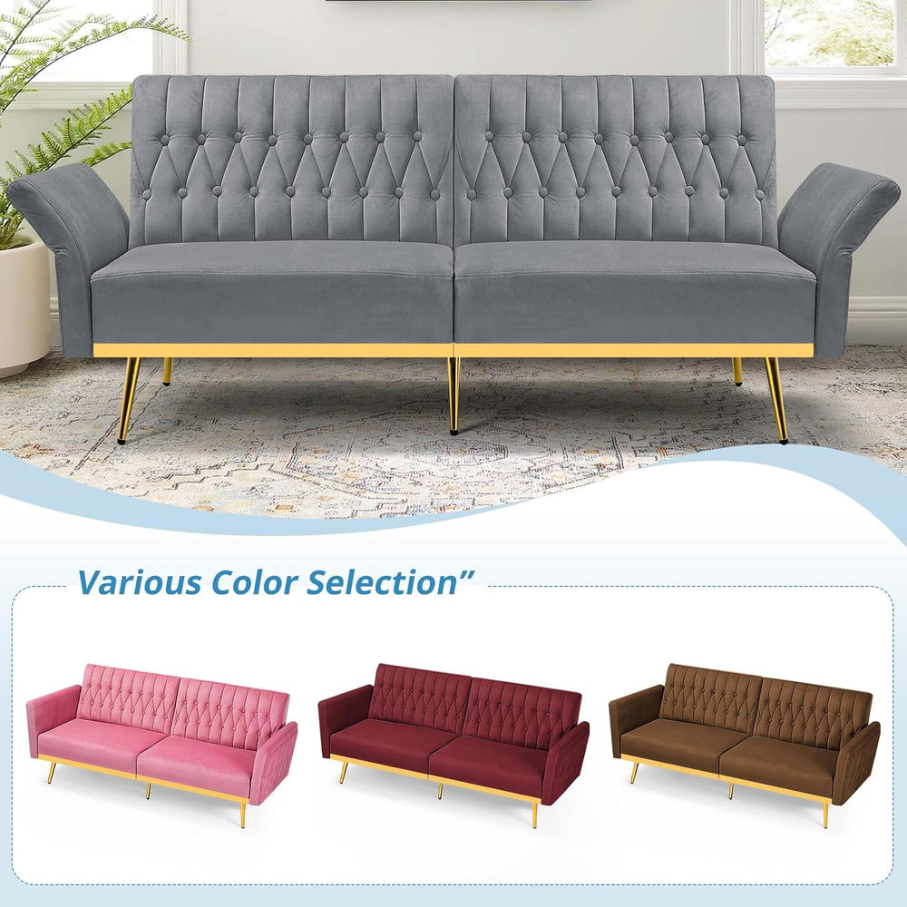 2 Pieces Velvet Sofa Set with Adjustable Armrest and Backrests, Grey