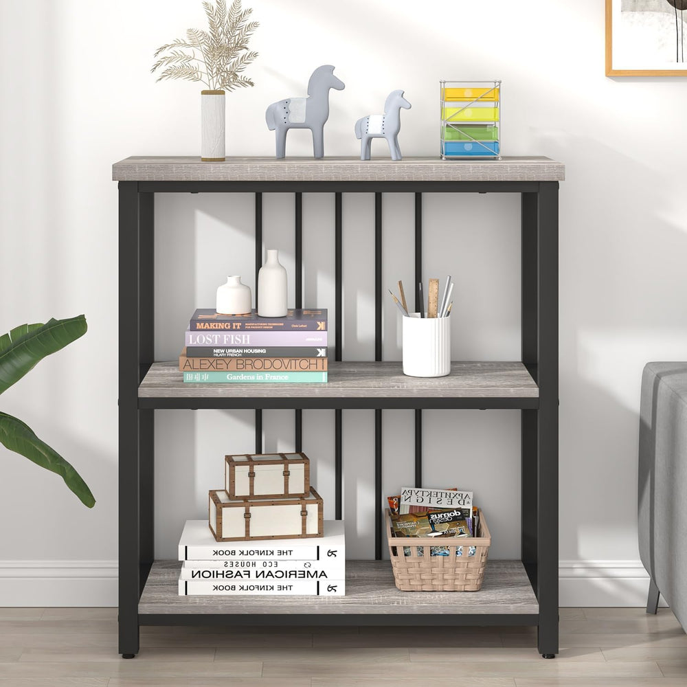 FOLUBAN 3 Tier Bookshelf, Short Bookcase for Small Space, Modern Wooden and M...