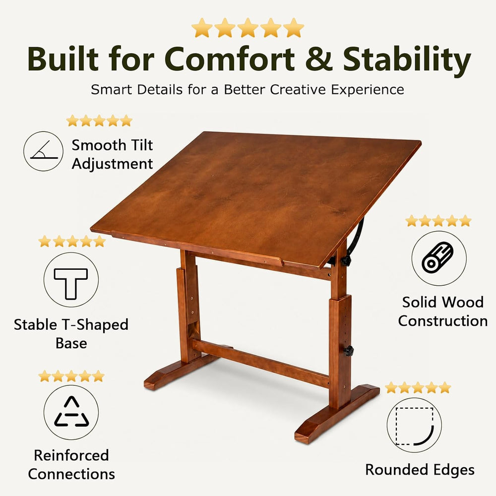 DJAR 42x30 Adjustable Wooden Drafting Table & Art Drawing Desk, Walnut