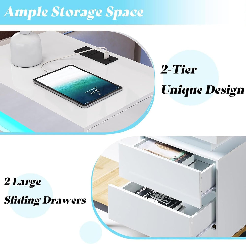 AMERLIFE 3-Piece High Gloss Coffee Table Set with LED Lights | Bedside Nights...