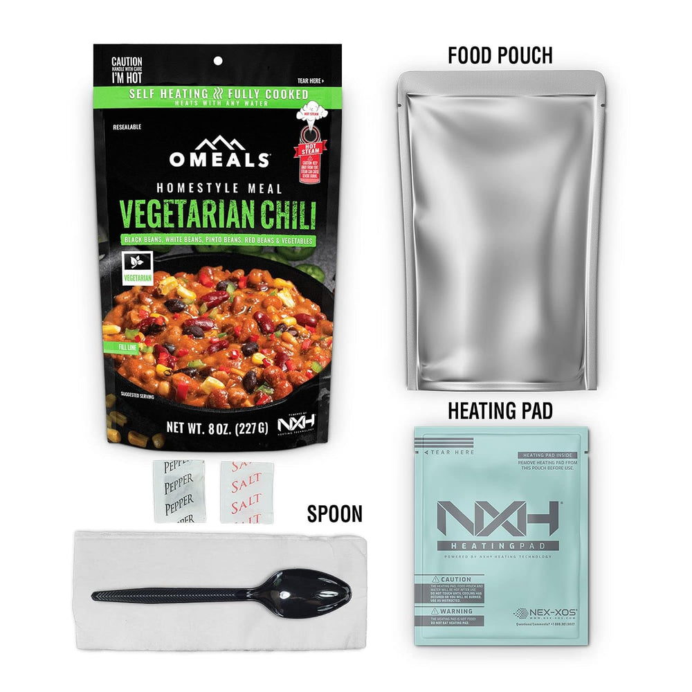 OMEALS Vegetarian Chili-MRE-Extended Shelf Life-Fully Cooked w/Heater-Perfect...