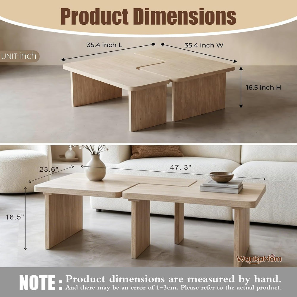 Modern 2Pcs Modular Table Set, Square Nesting Living Room Decor | Premium MDF...