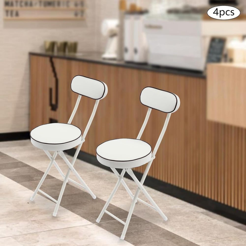 Foldable Chair 4pcs Steel High Portable Folding Indoor Counter Bar Stool Cush...