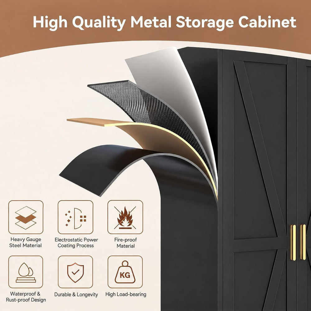 Bevivog Metal Wardrobe Closet with Doors, 71" Farmhouse Bedroom Armoire ...