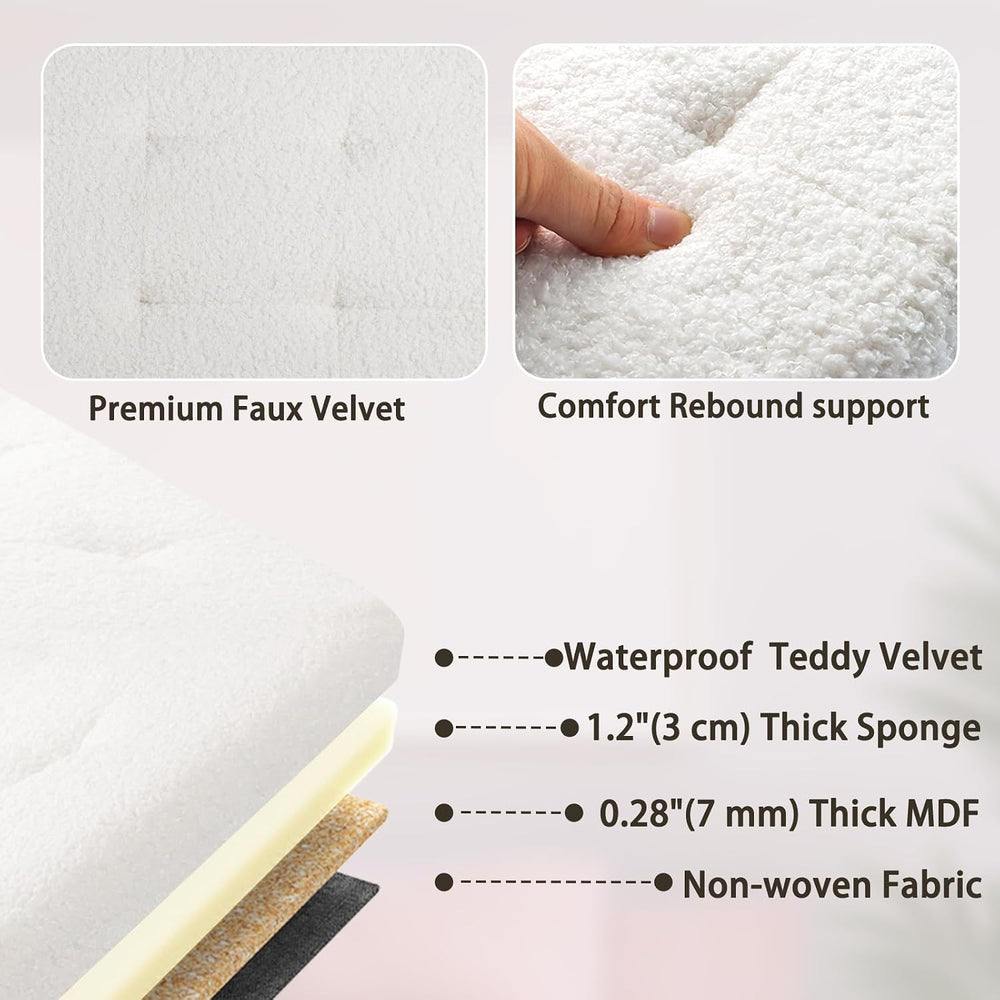 Storage Ottoman Bench, 34" Teddy Velvet Folding Foot Rest, White | Large...
