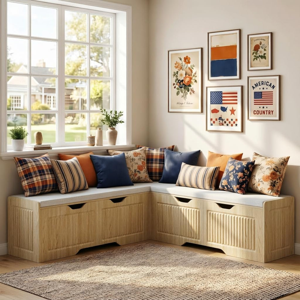 L Shaped Corner Storage Bench with Cushion, Kitchen Breakfast Nook Bench with...