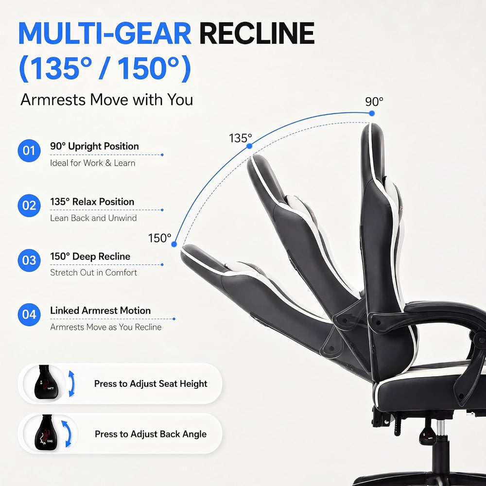 Desk Computer Gaming Chair - High Back Ergonomic Office Chair with Footrest a...