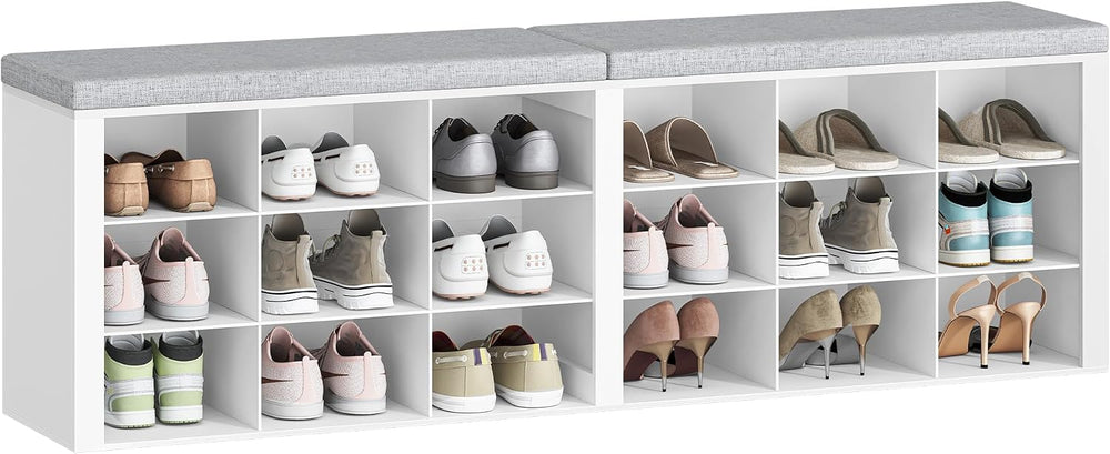 Hzuaneri Shoe Storage Bench with Cushion, Entryway Storage Bench with 18 Cubb...