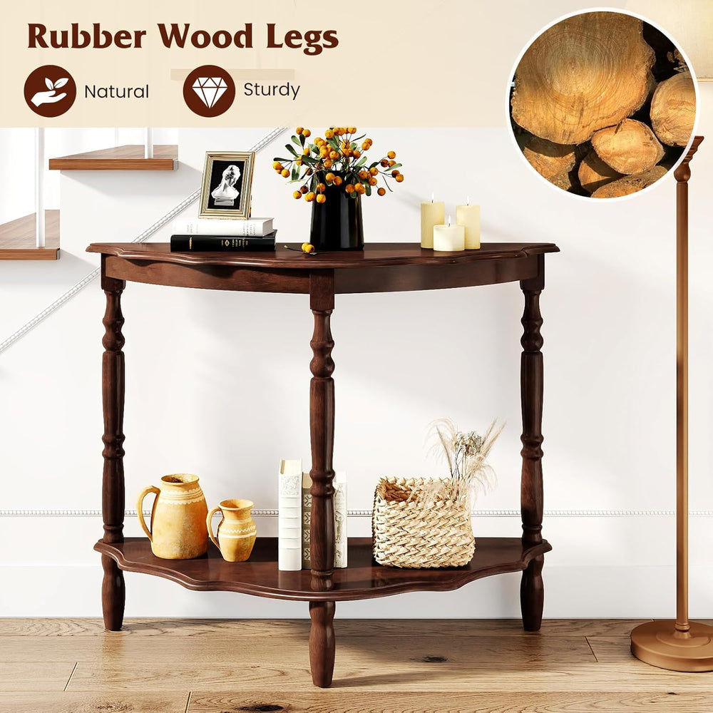 GOFLAME Half Moon Entryway Table, Retro Console Table with Storage Shelf &...