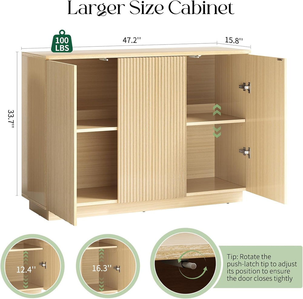 Sideboard Buffet Cabinet with Storage - 47" Fluted Coffee Bar Cabinets C...